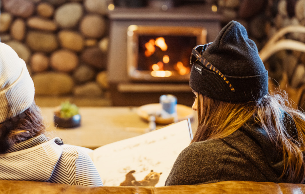 Chillin' by the cabin warm fireplace